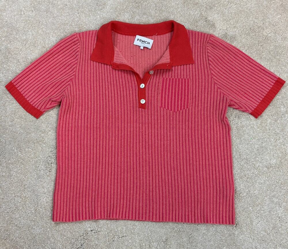 FRNCH Paris Women's Red Ribbed Polo Shirt Size L
